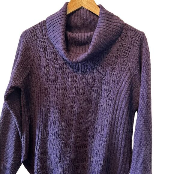 ALIA Petite Purple Cable Knit Cowl Neck Long Sleeve Scoop Bottom Sweater SP - Picture 2 of 8